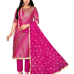 MANVAA Bandhani Printed Beads and Stones Unstitched Dress Material-picture-7