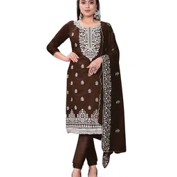 MANVAA Ethnic Motifs Embroidered Chanderi Cotton Unstitched Dress Material-image-75