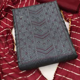 MANVAA Ethnic Motifs Embroidered Sequined Unstitched Dress Material-image-82