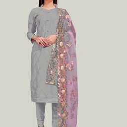MANVAA Ethnic Motifs Embroidered Thread Work Chanderi Cotton Unstitched Dress Material-image-76