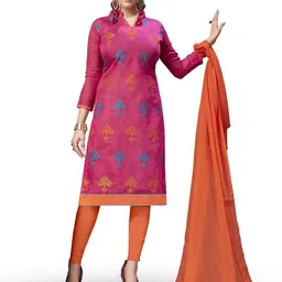 MANVAA Ethnic Motifs Embroidered Thread Work Chanderi Cotton Unstitched Dress Material-image-90
