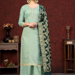 KALINI Ethnic Motifs Woven Design Beads & Stones Detail Jacquard Unstitched Dress Material-image-94