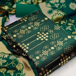 MORLY Green & Gold-Toned Dupion Silk Unstitched Dress Material-15