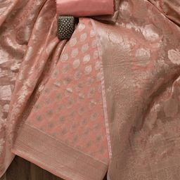 Koskii Peach-Coloured & Gold-Toned Art Silk Unstitched Dress Material-14