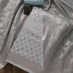 Koskii Grey & Silver-Toned Art Silk Unstitched Dress Material-6