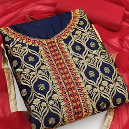 Peachmode Embroidered Pure Cotton Unstitched Dress Material-image-17