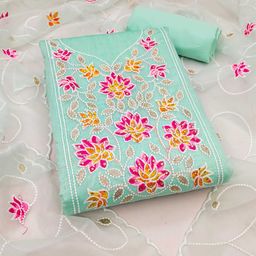 KALINI Floral Embroidered Beads and Stones Unstitched Dress Material-image-95