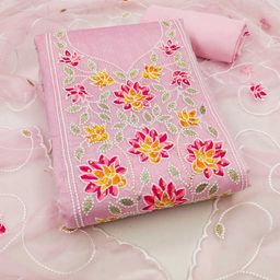 KALINI Floral Embroidered Beads and Stones Unstitched Dress Material-image-91
