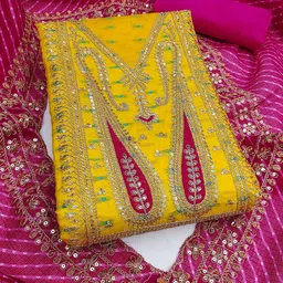 KALINI Paisley Embroidered Sequinned Chanderi Butti Silk Unstitched Dress Material-11