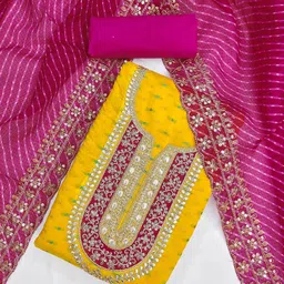 KALINI Ethnic Motifs Embroidered Sequinned Chanderi Butti Silk Unstitched Dress Material-picture-1