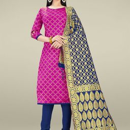KALINI Pink & Blue Unstitched Dress Material-image-32