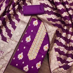 KALINI Ethnic Motifs Woven Design Embellished Organza Banarasi Unstitched Dress Material-image-55