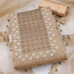 MANVAA Floral Embroidered Sequined Organza Unstitched Dress Material-image-87