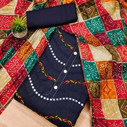 KALINI Bandhani Printed Mirror Work Embroidered Cotton Silk Unstitched Dress Material-picture-19