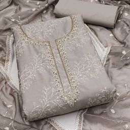 KALINI Floral Embroidered Sequinned Unstitched Dress Material-image-73