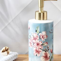 Home Centre Blue & Pink Floral Ceramic Printed Soap Dispenser - 350ml-42