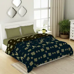 SPACES Navy Blue Geometric AC Room Double Bed Quilt-image-71