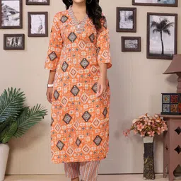 vj fashion Ethnic Motifs Printed V-Neck Straight Kurta with Palazzos-picture-2