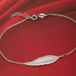 VANBELLE 925 Sterling Silver Rhodium-Plated Feather Charm Adjustable Anklet-4