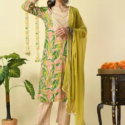 Myshka Floral Printed Pure Cotton Kurta & Palazzos With Dupatta-picture-13