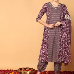 AHIKA Floral Printed Panelled Pure Cotton Kurta with Salwar & Dupatta-17