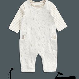 mothercare Infant Beige Striped Organic Cotton Bodysuit with Grey Melange Romper-image-98