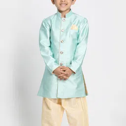 VASTRAMAY Boys Green & Gold-Toned Self-Design Sherwani-picture-51