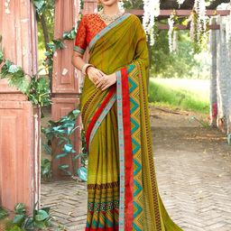 Anouk Green Geometric Printed Saree-39