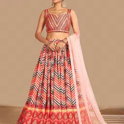 Fusionic Pink & White Embroidered Semi-Stitched Lehenga & Unstitched Blouse With Dupatta-picture-13
