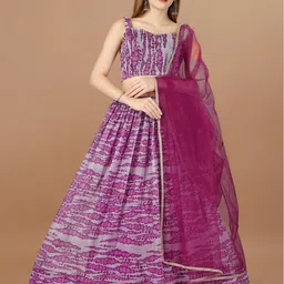 Amrutam Fab Printed Semi-Stitched Lehenga & Unstitched Blouse With Dupatta-picture-0
