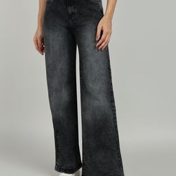 OMG CREATION Women Wide Leg High-Rise Slash Knee Light Fade Stretchable Jeans-image-46