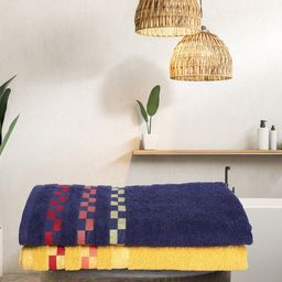 BIANCA Navy Blue & Yellow Pack Of 2 450 GSM Mercerized Combed Cotton Towels-picture-0