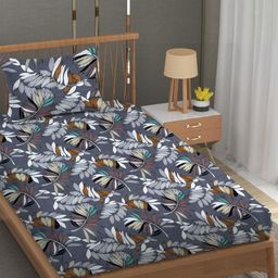 YaAkholic Grey & White Floral 220 TC Single Bedsheet with 1 Pillow Covers-image-41
