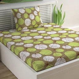 Divine Casa Green & White 120 TC Blend Cotton 1 Single Bedsheet with 1 Pillow Cover-image-85