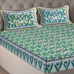 eyda Lime Green Floral 180 TC King Bedsheet with 2 Pillow Covers-image-44