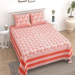 UNIQCHOICE Peach-Coloured Floral Pure Cotton 180 TC King Bedsheet with 2 Pillow Covers-image-87