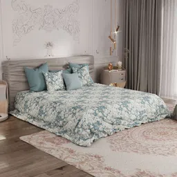 ROSARA HOME Blue & Beige Floral Pure Cotton 300 TC King Bedsheet with 2 Pillow Covers-46