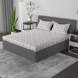 ROSARA HOME Burgundy & Mustard Geometric 144 TC Queen Bedsheet with 2 Pillow Covers-image-99
