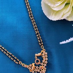 Digital Dress Room Gold-Plated Black & White Beaded & Stone-Studded Q-Alphabet Mangalsutra-31