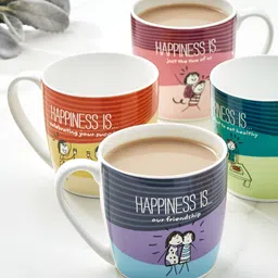 Home Centre Green & Orange 4 Pieces Printed Melina Happiness Cooper Glossy Mugs 240 ml-image-14