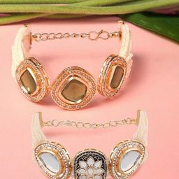 Zaveri Pearls Set Of 2 Gold-Plated Kundan Studded & Beaded Wraparound Bracelet-52