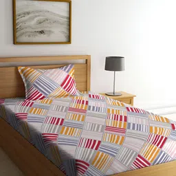 ERIC LONDON Beige Red Geometric 180 TC Single Bedsheet With 1 Pillow Cover-image-35