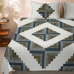 eyda Multicoloured Geometric 180 TC King Bedsheet with 2 Pillow Covers-27