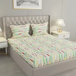 Raymond Home Green &Maroon Abstract Cotton 104 TC Queen Bedsheet with 2 Pillow Covers-image-69