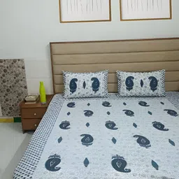 THE CONVERSION Blue & Beige Ethnic Motifs 180 TC King Bedsheet with 2 Pillow Covers-image-58