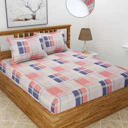 MORADO Beige & Peach-Coloured Geometric 180 TC King Fitted Bedsheet with 2 Pillow Covers-6