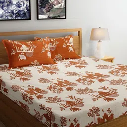 Arrabi Brown Ethnic Motifs Ptinted 300 TC King Bedsheet with 2 Pillow Covers-38