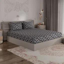 ROSARA HOME Grey & Beige Geometric 300 TC King Cotton Bedsheet with 2 Pillow Covers-image-70