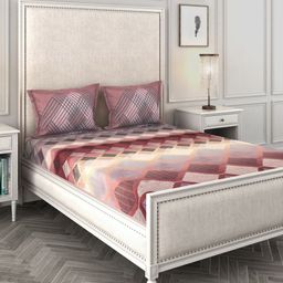 Story@home Mauve & Grey Geometric 240TC Cotton 1 King Bedsheet with 2 Pillow Covers-14