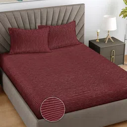 FABINALIV Maroon Striped Woollen 300 TC King Bedsheet Set 2.5 m x 2.25 m-image-97